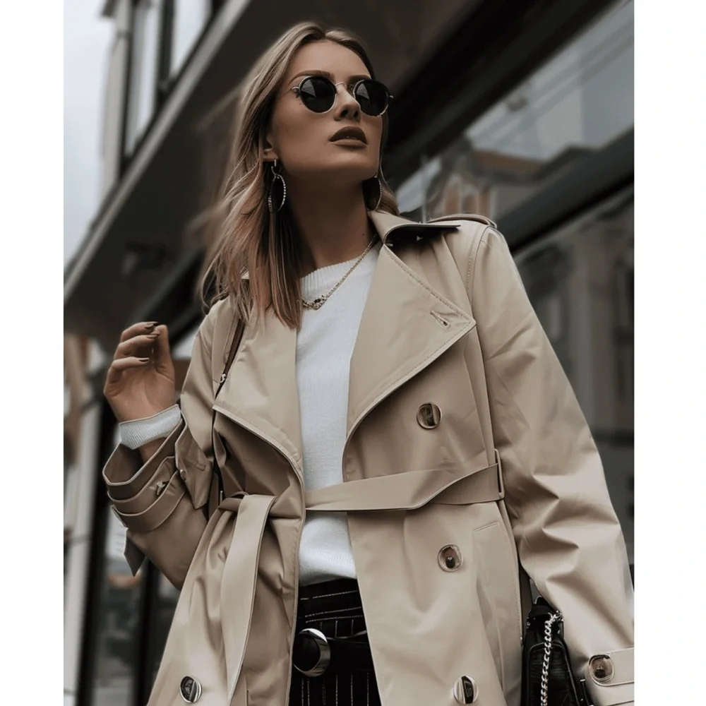 H&M Women’s Classic Trench Coat Peacoat Ceam Tan Beige Size 2 - Picture 7 of 9